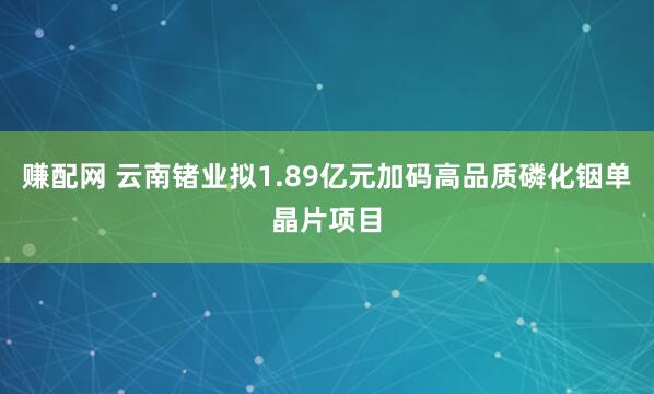 赚配网 云南锗业拟1.89亿元加码高品质磷化铟单晶片项目