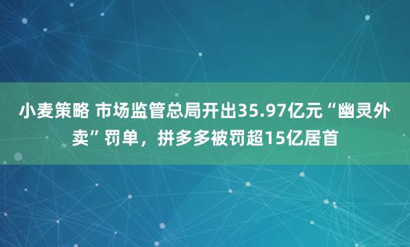 小麦策略 市场监管总局开出35.97亿元“幽灵外卖”罚单，拼多多被罚超15亿居首